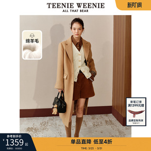 TeenieWeenie小熊奥莱简约西装 领双面毛呢大衣绵羊毛外套女