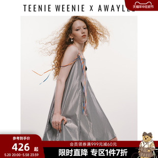 饰格纹吊带A字连衣裙少 TeenieWeenie小熊奥莱&AWAYLEE联名织带装