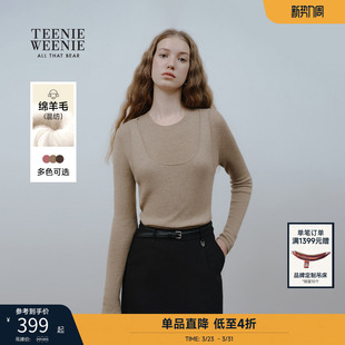 时髦女 拼接假两件圆领套头毛衣薄款 TeenieWeenie小熊毛针织衫 时尚