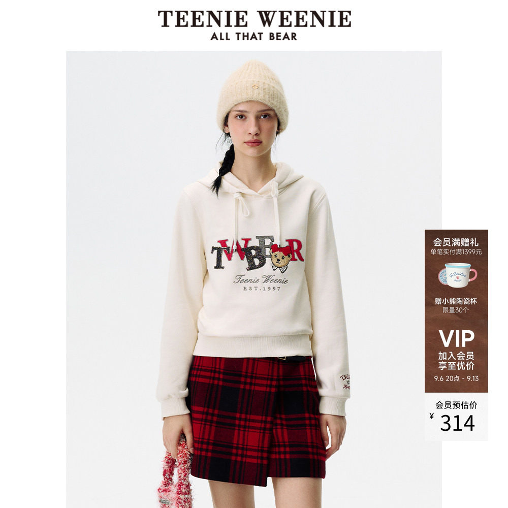 TeenieWeenie小熊奥莱女装连帽卫衣冬款简约休闲抓绒舒适套头上衣