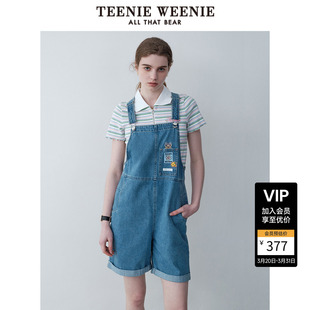女装 连体短裤 复古休闲牛仔裤 TeenieWeenie小熊奥莱夏学院风背带裤