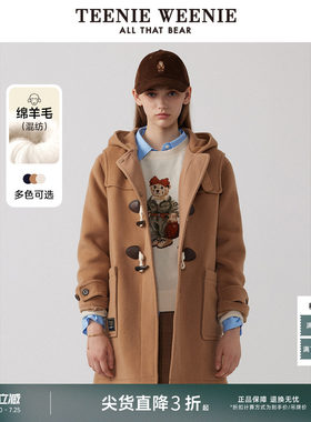 TeenieWeenie小熊奥莱女装质感牛角扣毛呢大衣绵羊毛中长款外套