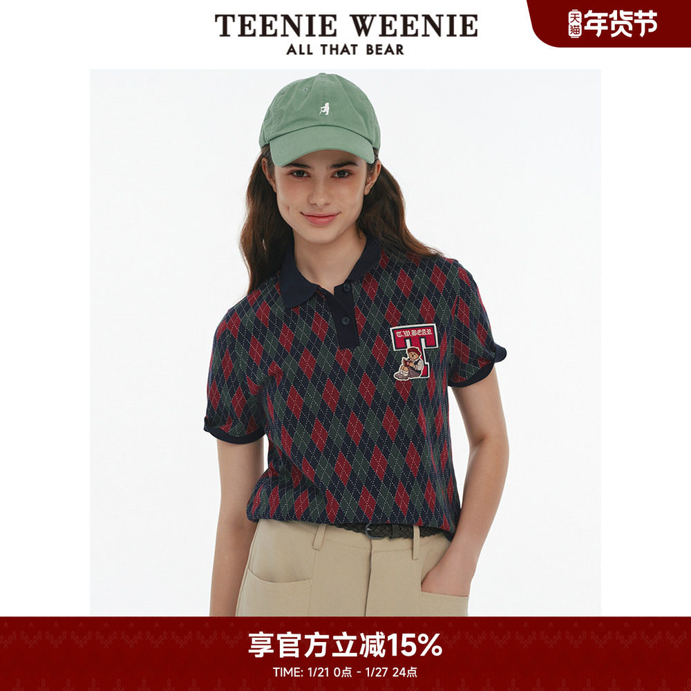 TeenieWeenie小熊奥莱POLO衫夏季复古时髦气质格纹T恤,女装/女士精品,POLO衫,淘宝优惠券,粉丝福利购,淘宝优惠卷