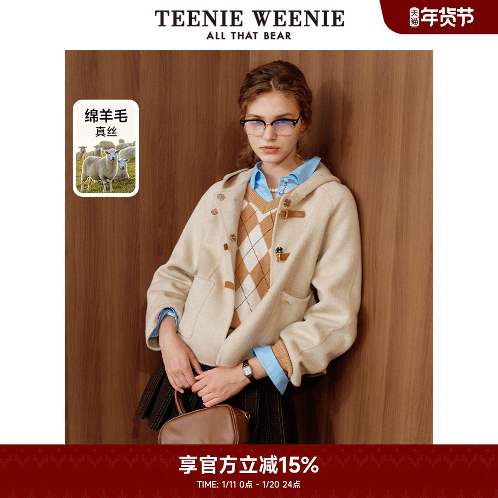 TeenieWeenie小熊奥莱短款双面毛呢大衣绵羊毛混纺外套上衣女装,女装/女士精品,毛呢外套,淘宝优惠券,粉丝福利购,淘宝优惠卷