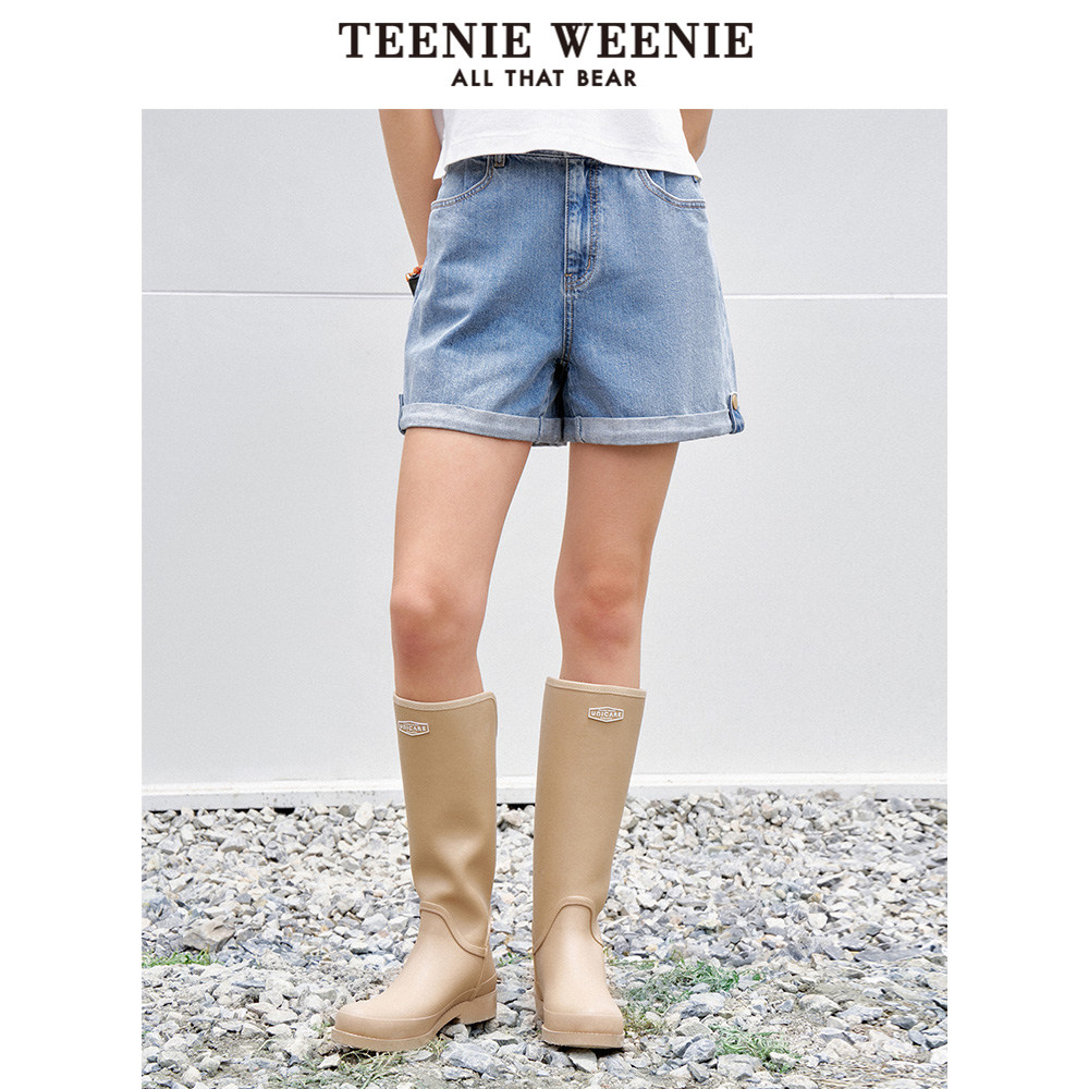TeenieWeenie小熊奥莱宽松卷边裤腿刺绣基础款牛仔短裤裤