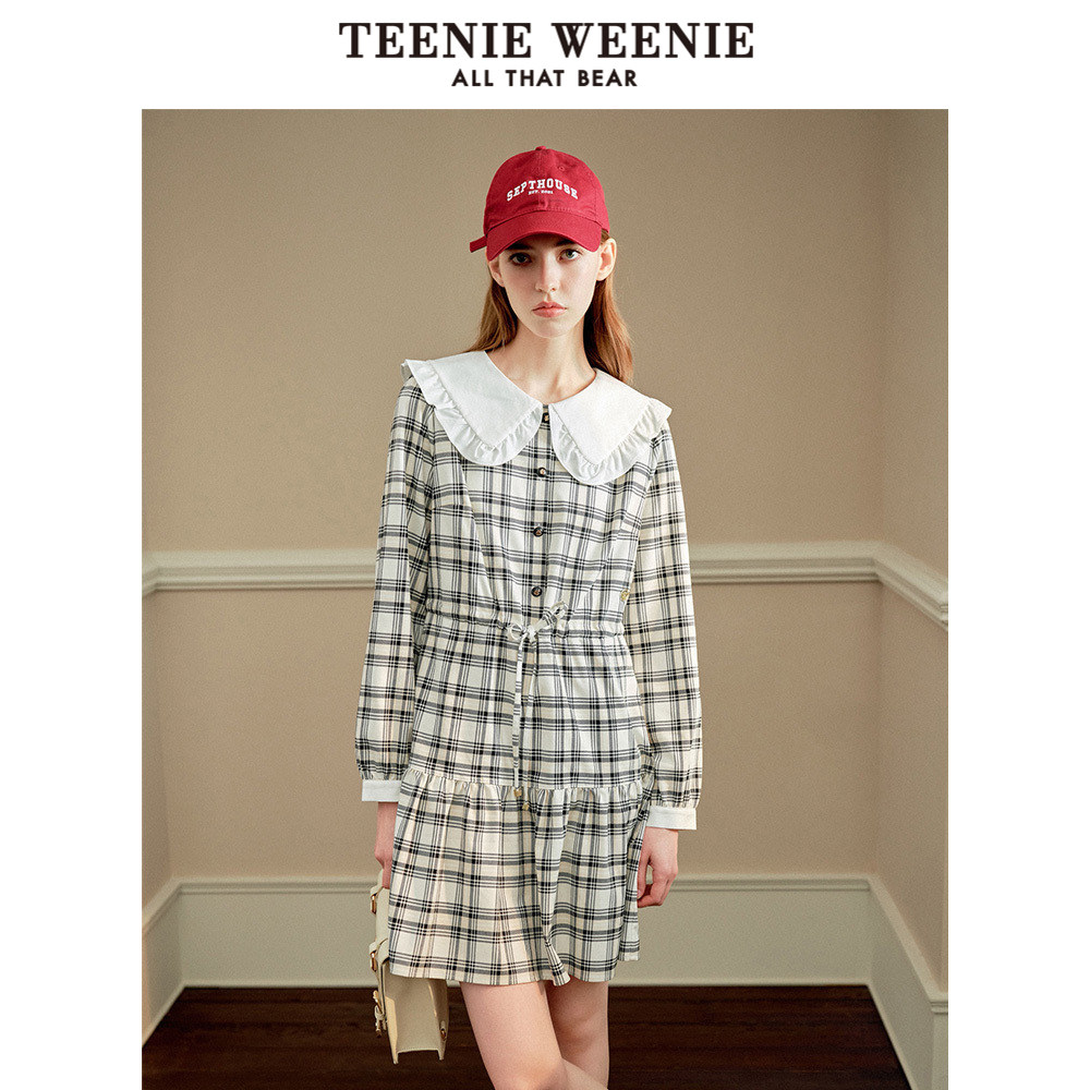 TeenieWeenie小熊奥莱女装秋季学院风甜美格纹荷叶边领连