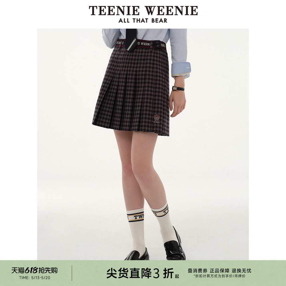 TeenieWeenie小熊奥莱女休闲格纹百褶短裙A字高腰学院通