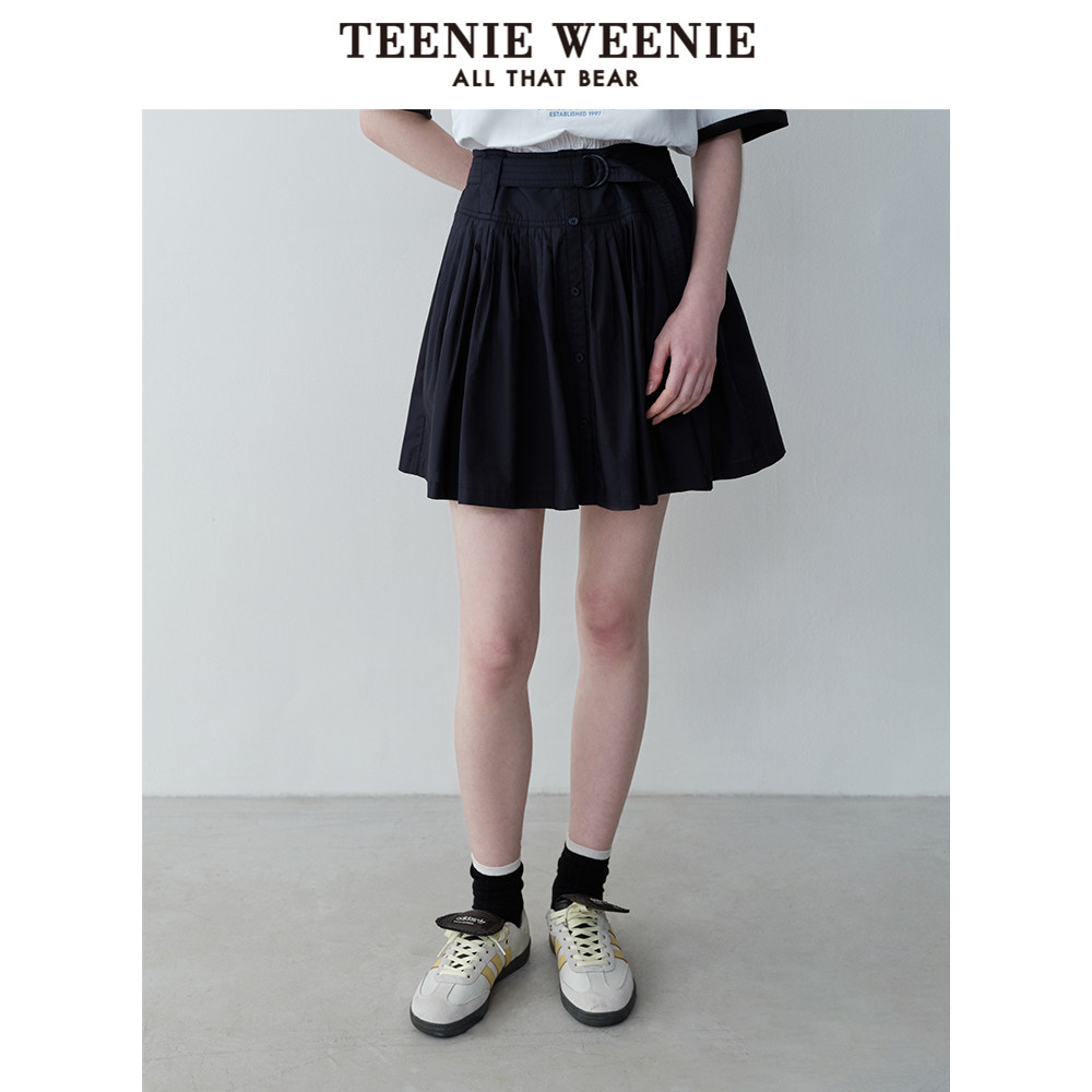 TeenieWeenie小熊奥莱夏装高腰压褶半身裙可调节腰带裙子