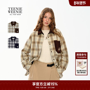 TeenieWeenie小熊奥莱衬衫春秋时髦撞色彩色格纹长袖衬衣简约通勤