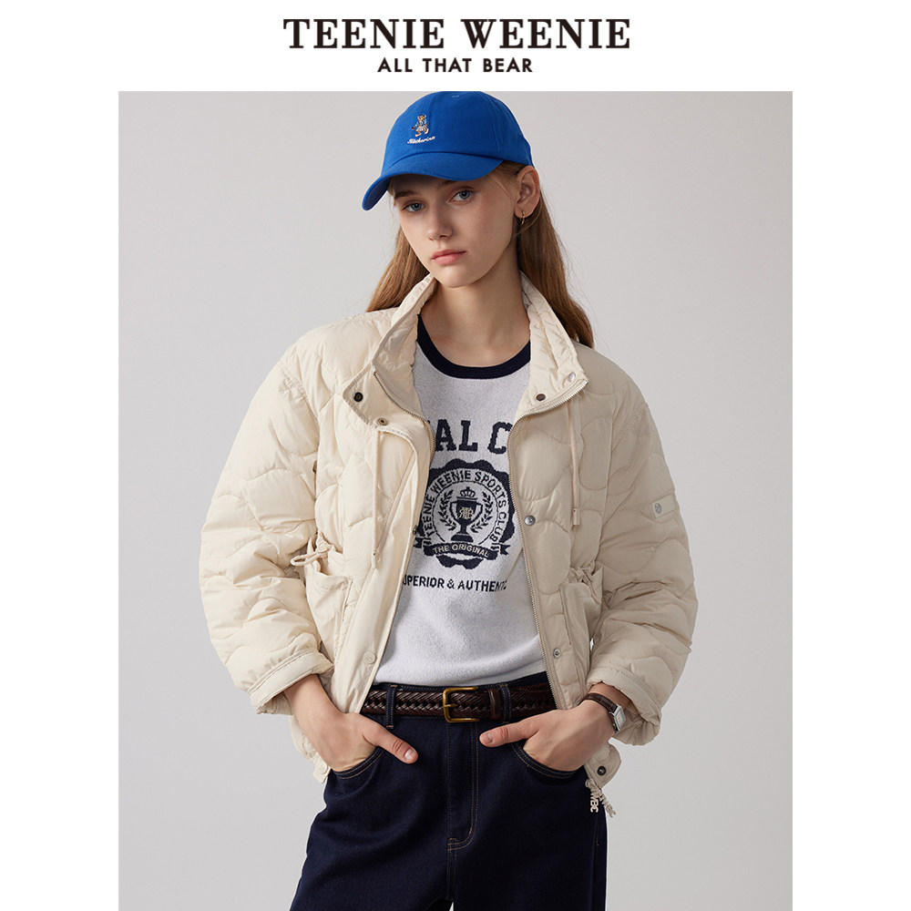 TeenieWeenie小熊奥莱女装冬季通勤立领棉服外套休闲收腰上衣白色