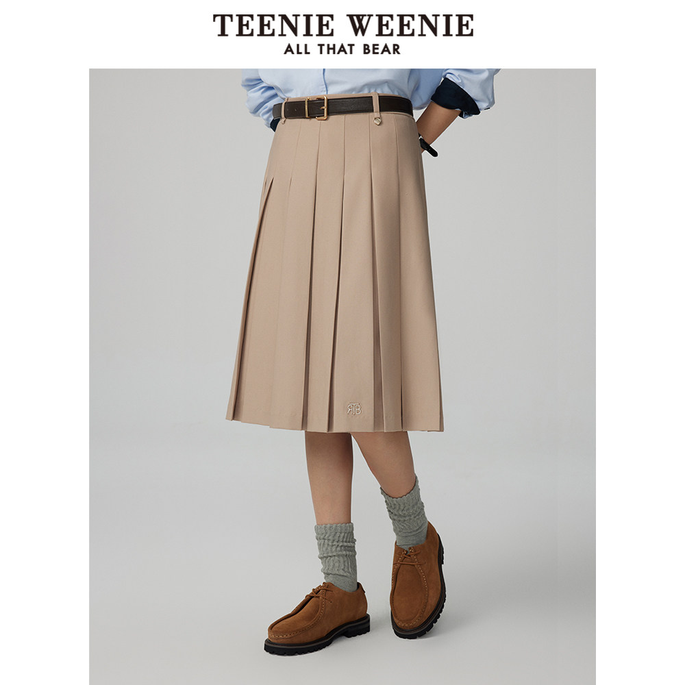 TeenieWeenie小熊奥莱冬装气质中长百褶裙优雅裙高智感裙