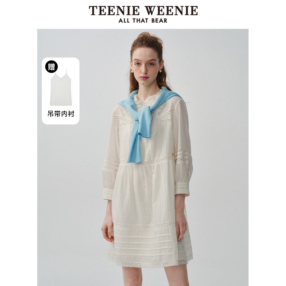 TeenieWeenie小熊奥莱女装春季设计感法式绣花蕾丝长袖连