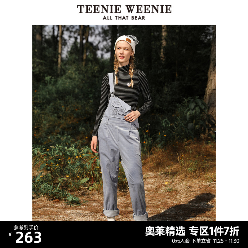 TeenieWeenie小熊卡通牛仔背带裤女冬季新款女背带裤