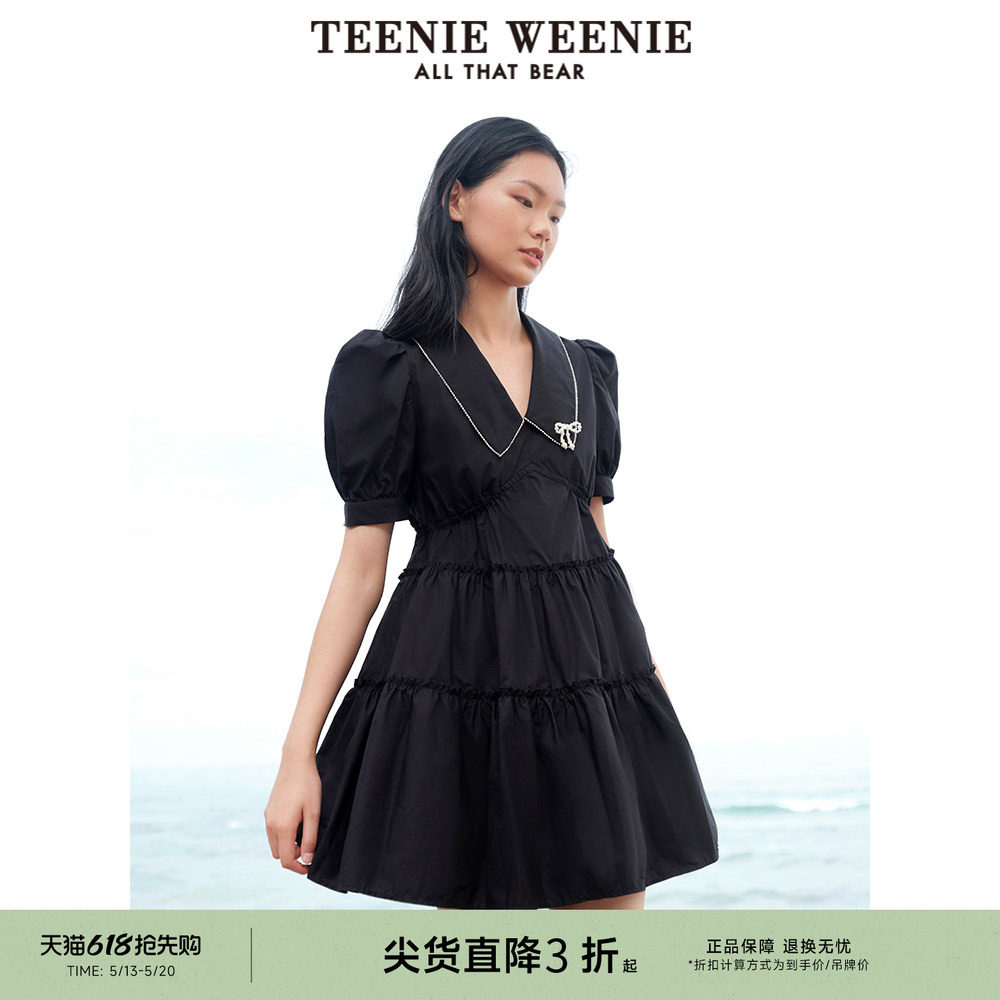 TeenieWeenie小熊奥莱连衣裙夏季法式优雅气质休闲小黑裙