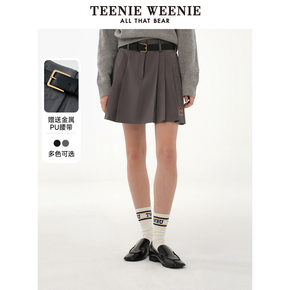 TeenieWeenie小熊奥莱百褶半身裙黑色短裙高腰A字裙JK