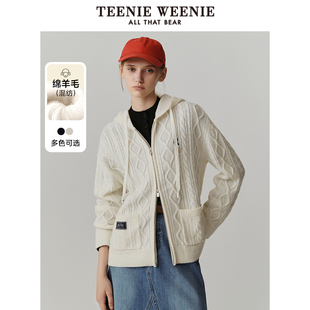 TeenieWeenie小熊奥莱24冬装 连帽绞花针织衫 外套绵羊毛衣女装