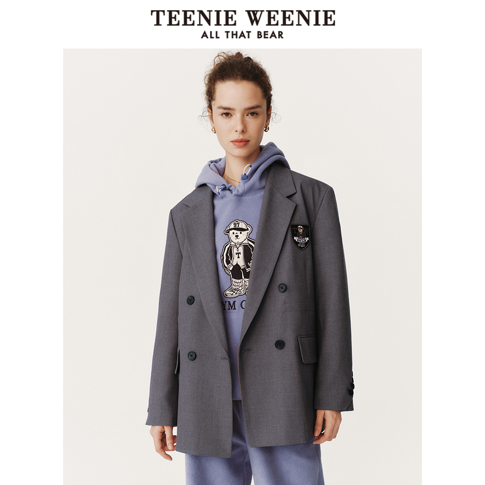 TeenieWeenie小熊奥莱翻驳领西装短款外套直筒通勤时尚
