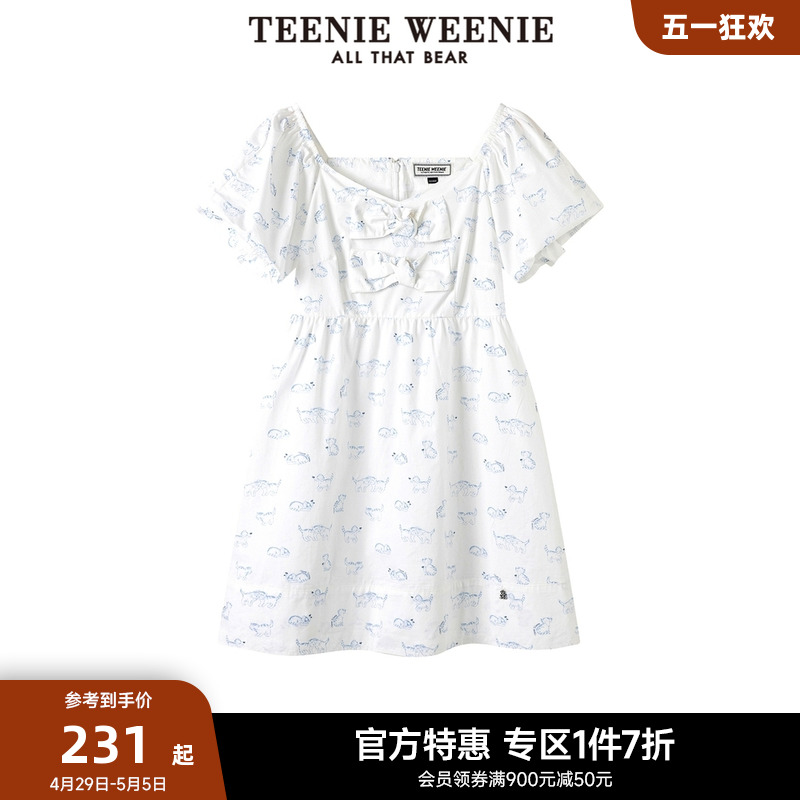 TeenieWeenie小熊奥莱女夏季蝴蝶结清新时尚甜美复古连衣裙