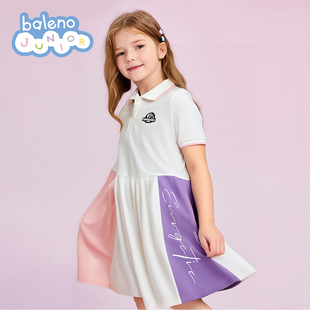 尼路2025夏季新款女童优可丝POLO领时尚休闲潮流百搭短袖连身裙