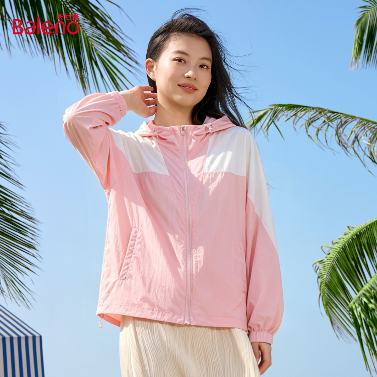 【特惠】班尼路春夏新款休闲连帽薄款防晒风衣女甜美长袖开衫外套
