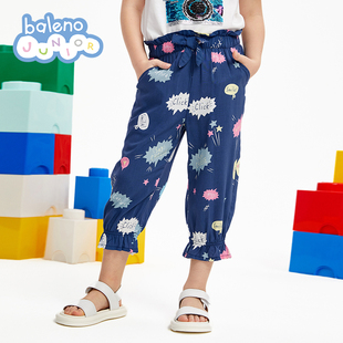 子女孩长裤 班尼路童装 儿童休闲裤 女童防蚊印花七分裤 春夏新款