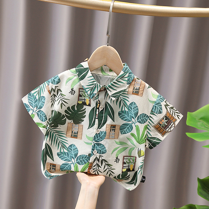 小童休闲碎花短袖衬衫男女童2025夏装宝宝休闲上衣儿童度假风衬衣