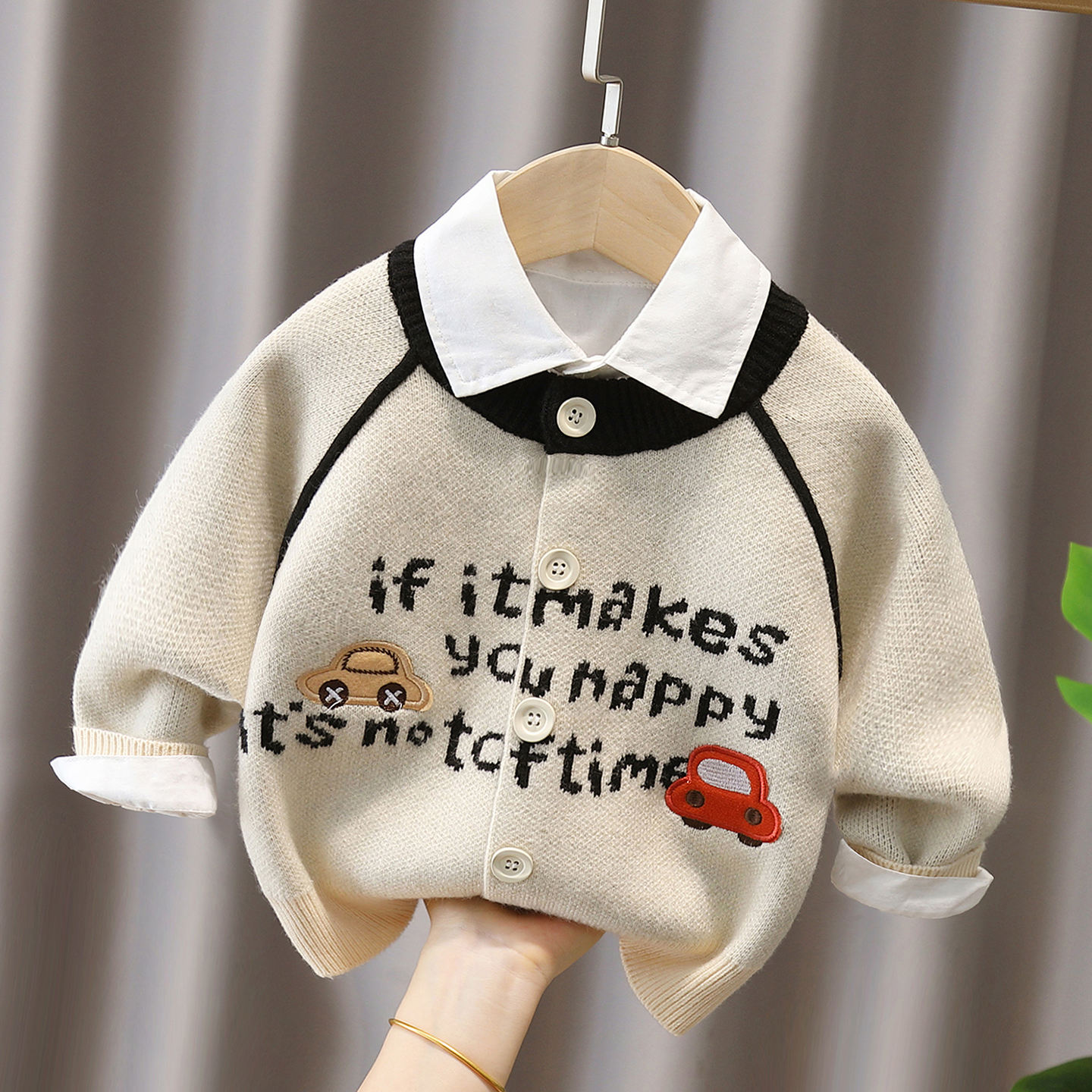 婴儿童字母卡通针织开衫男女童