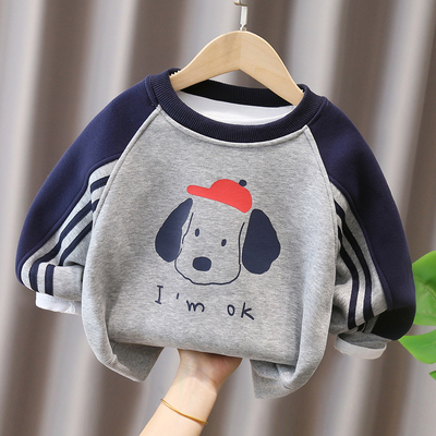 小童拼色款式一体绒卫衣男女童