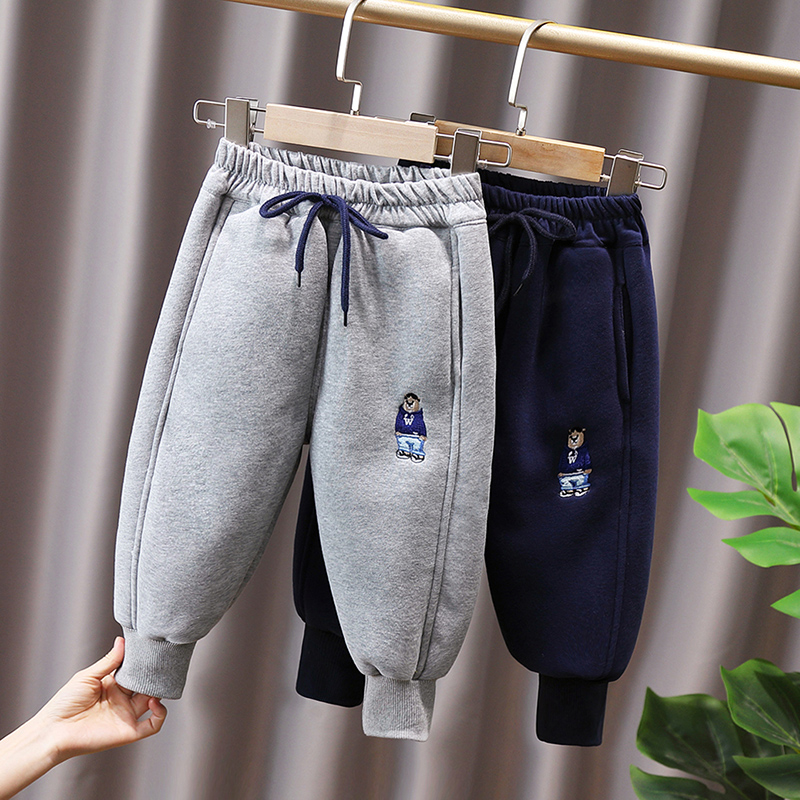 儿童卡通加绒运动长裤男女童秋冬装宝宝保暖卫衣小童加厚休闲裤潮