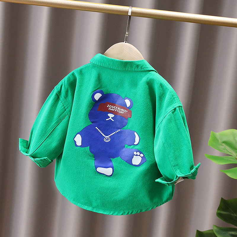 小童潮范后背卡通衬衫男女童2026春秋装宝宝休闲长袖衬衣儿童外套