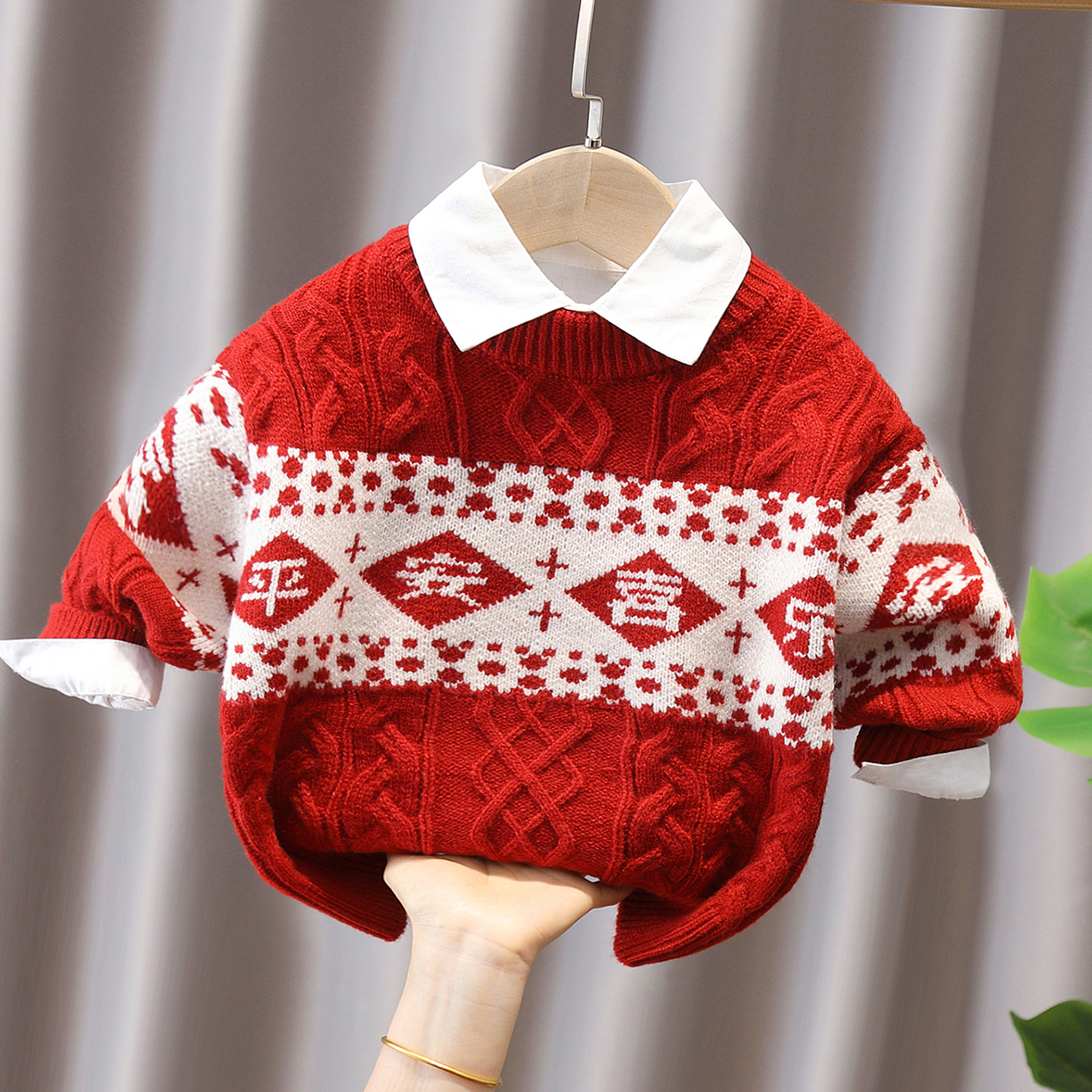 儿童平安喜乐拜年服毛衣男女童