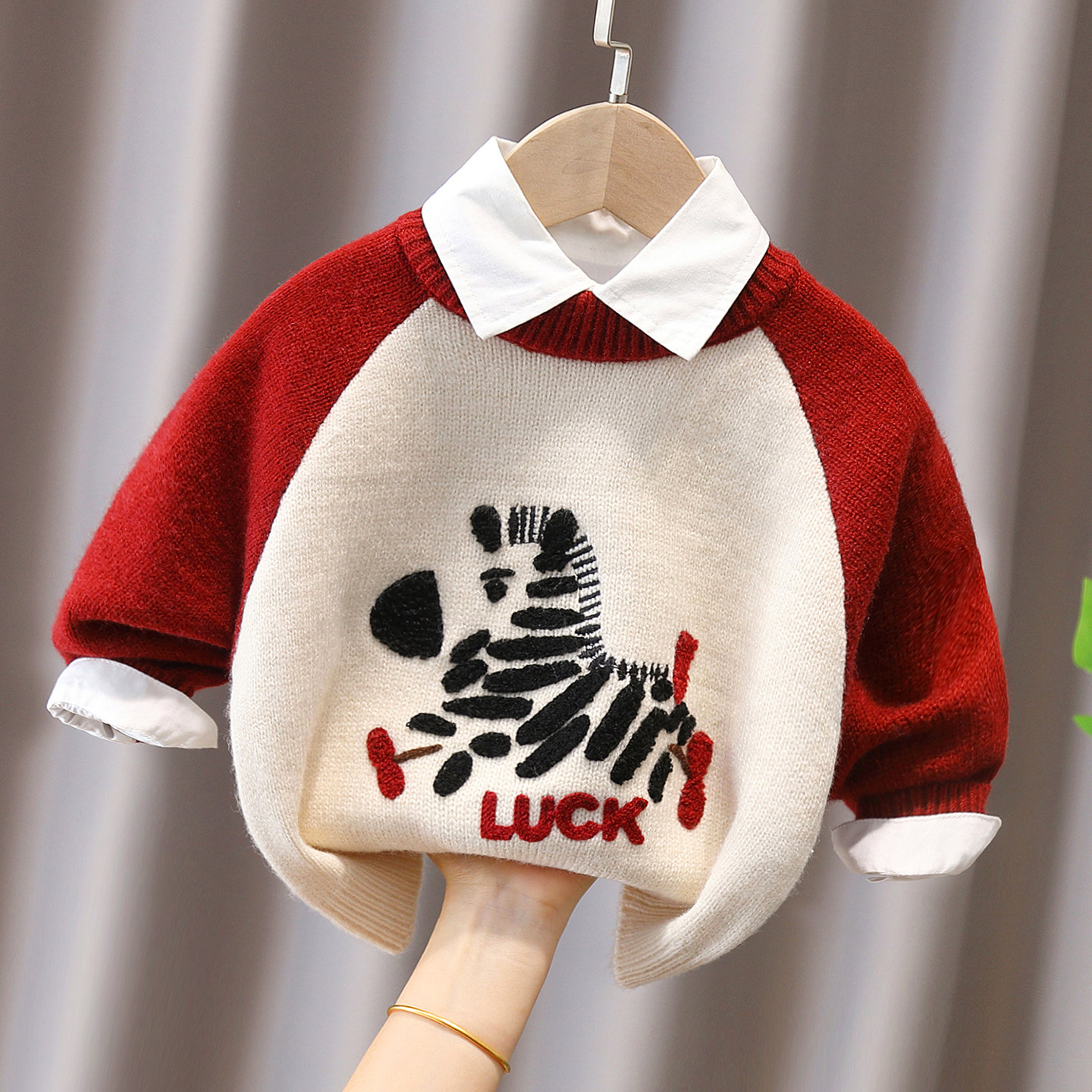 小童撞色插肩袖毛衣男女童2025秋冬保暖上衣儿童毛巾绣卡通针织衫,童装/婴儿装/亲子装,毛衣/针织衫,淘宝优惠券,粉丝福利购,淘宝优惠卷