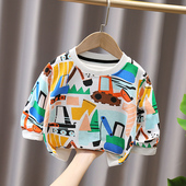 宝宝上衣小童打底衫 儿童可爱卡通工程车卫衣男女童2026春秋装 新款