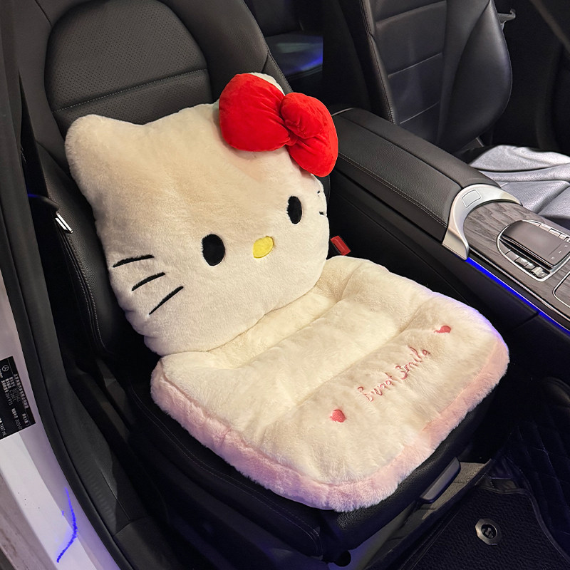 2025新款汽车坐垫冬季毛绒豹纹小猫女士单片座椅加热靠背一体座垫