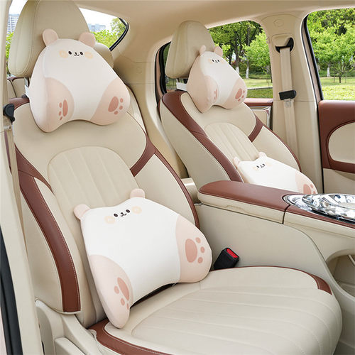 汽车头枕护颈枕车载车用女生座椅靠枕可爱记忆棉护腰靠垫套装夏季