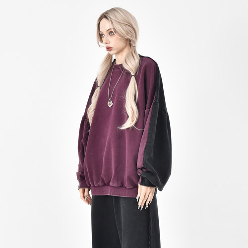 双面拼色宽松毛圈布圆领情侣卫衣