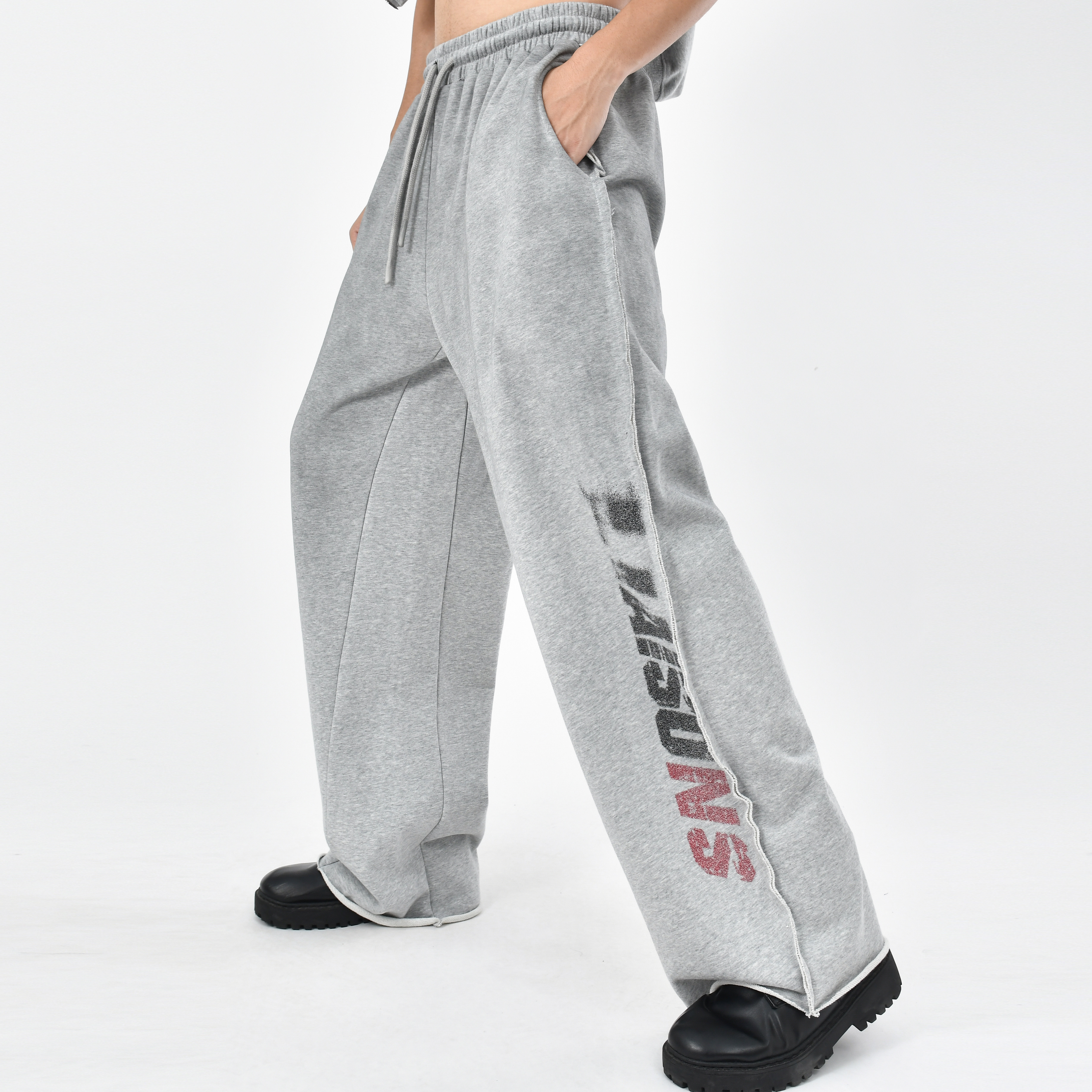 字母印花松紧腰毛圈棉宽松直筒阔腿长裤女脏染渐变毛边休闲卫裤男,女装/女士精品,卫裤,淘宝优惠券,粉丝福利购,淘宝优惠卷