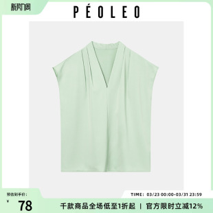 V领短袖 时尚 衬衫 新款 设计感洋气职业通勤上衣 女夏季 飘蕾法式