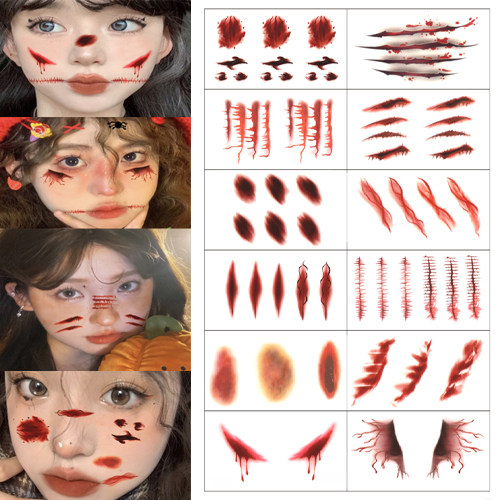 万圣节纹身贴假伤疤装伤口擦伤淤青缝线妆容酒吧派对恶搞贴纸2