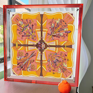 亚克力丝巾挂画多巴胺软装客厅电视柜装饰画高级感橙色桌面摆件画