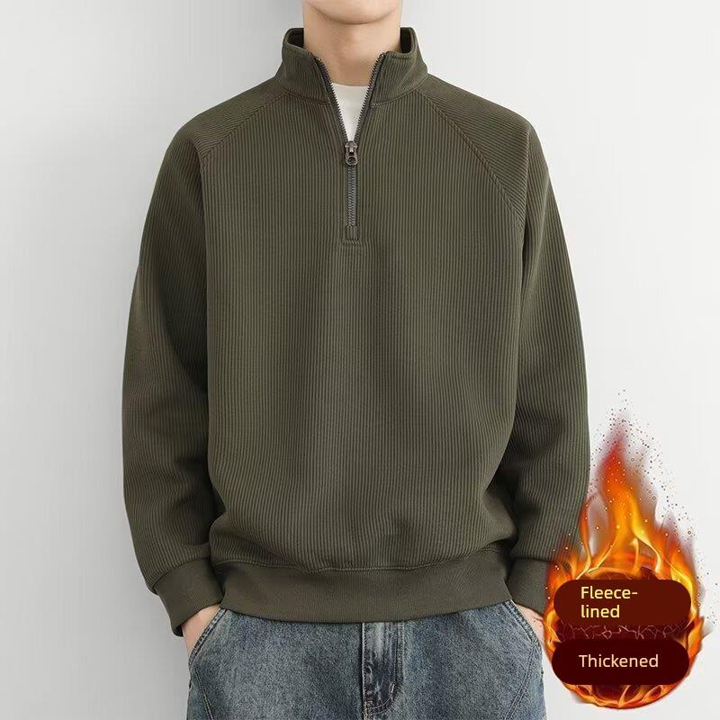 山东青岛即墨源头工厂卫衣半拉链立领男款秋冬美式复古加绒加厚潮