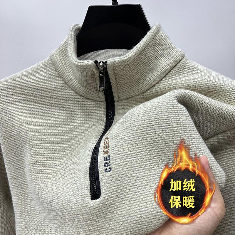 山东即墨源头工厂中山卫衣广州十三行立领加绒加厚半拉链男秋冬潮