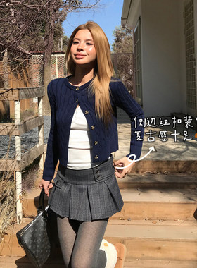 Audwyn学院风格纹百褶裙女新款小众设计百搭收腰显瘦超短半身裙