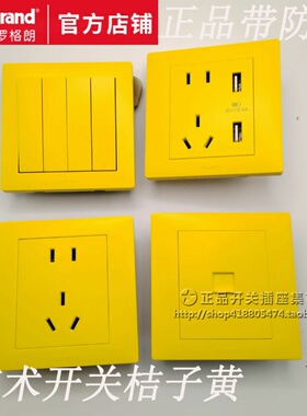 罗格朗黄色家装开关插座 艺术五孔UPS警示 不间断电源银行酒店用