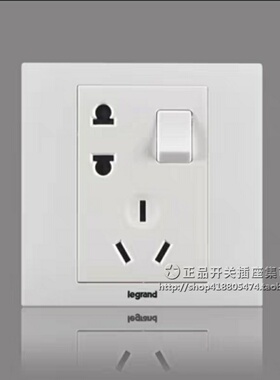 罗格朗美淳白老国标五孔带开关 欧标斜二三插开关可控灯E15/10USL