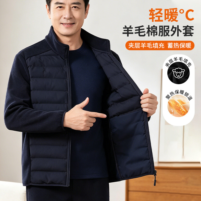 中老年男士秋冬轻薄加绒保暖棉服图片
