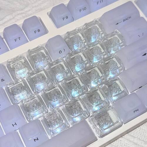 现货跨境爱心闪粉白键帽机械键盘