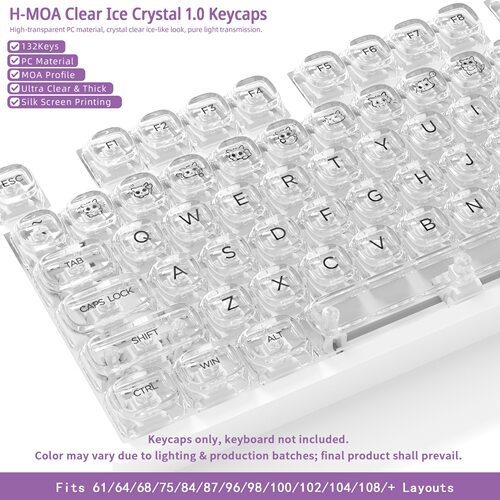 【H-MOA透明键帽系列1.0】机械键盘132键透明键帽PC小全套键帽