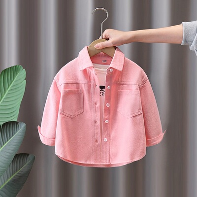 男童春款纯棉翻领衬衫休闲薄外套