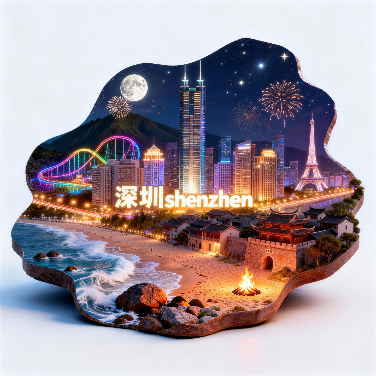 深圳冰箱贴较场尾大鹏古城夜景3D立体金属文创旅游纪念品伴手礼物